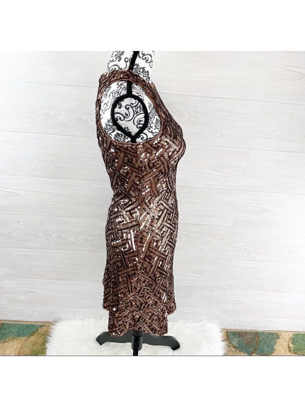 Dress the Population Mia Bronze Diamond Sequin Fit and Flare Dress - Picture 7 of 11